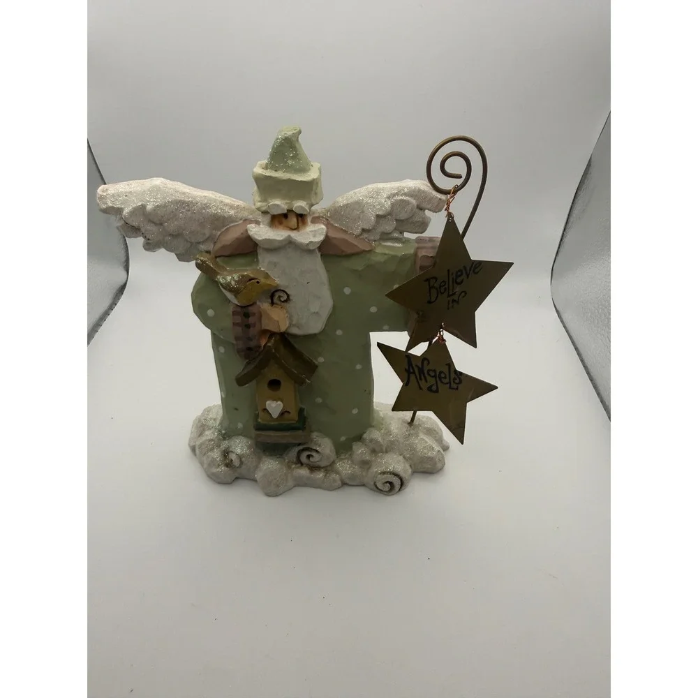 VTG Kurt S Adler Believe in Angels Resin Figurine Green Christmas Folk Art Decor